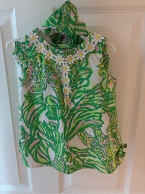 Lilly Pulitzer Green and Pink Floral Halter Dress with Daisy Trim
